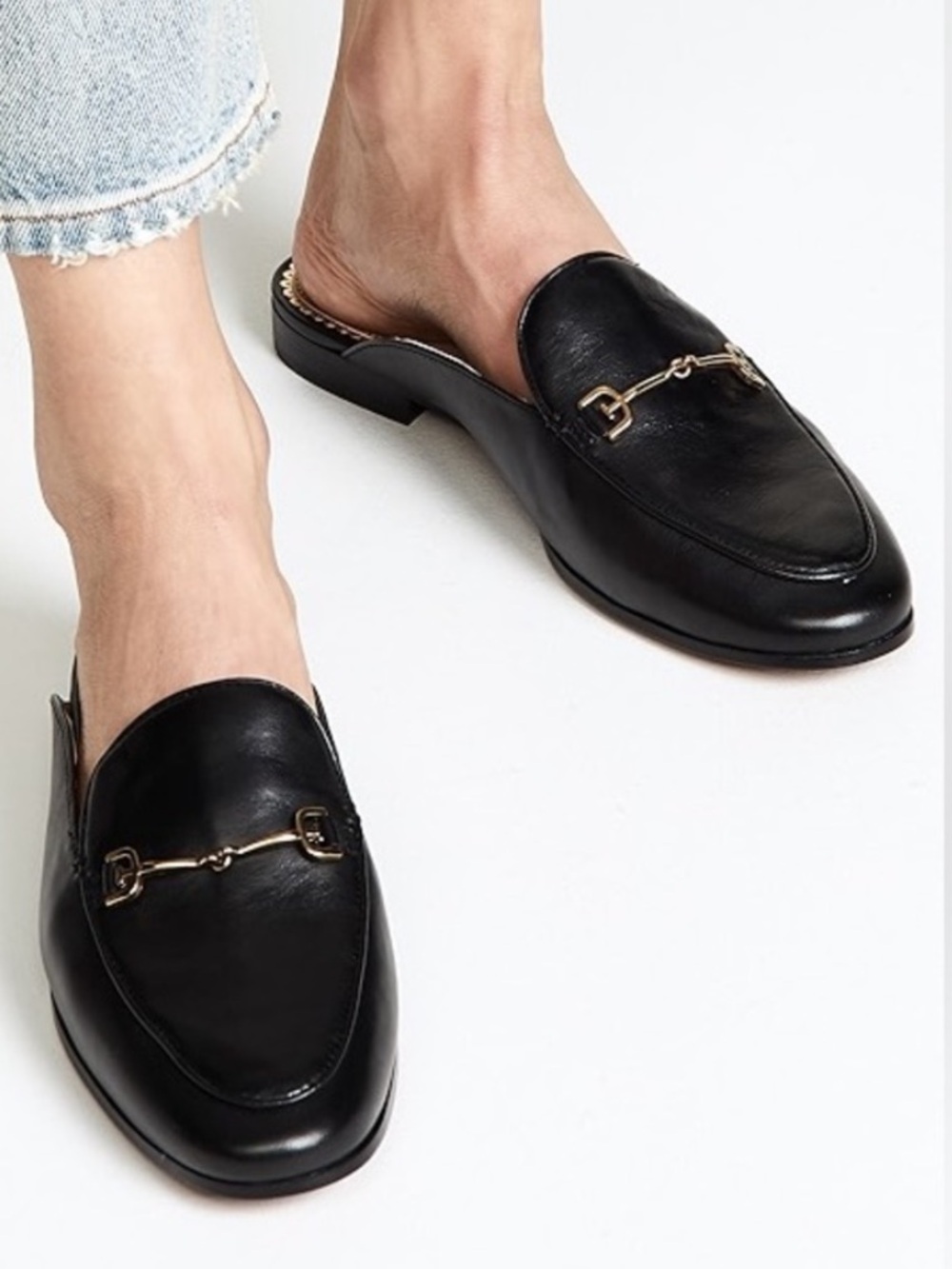 Sam Edelman Linnie Bit Mule Black gold Leather Slip-On Loafers slide size 10